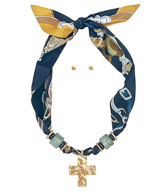 Hammered Cross Pendant Scarf Necklace - Shoppe3130