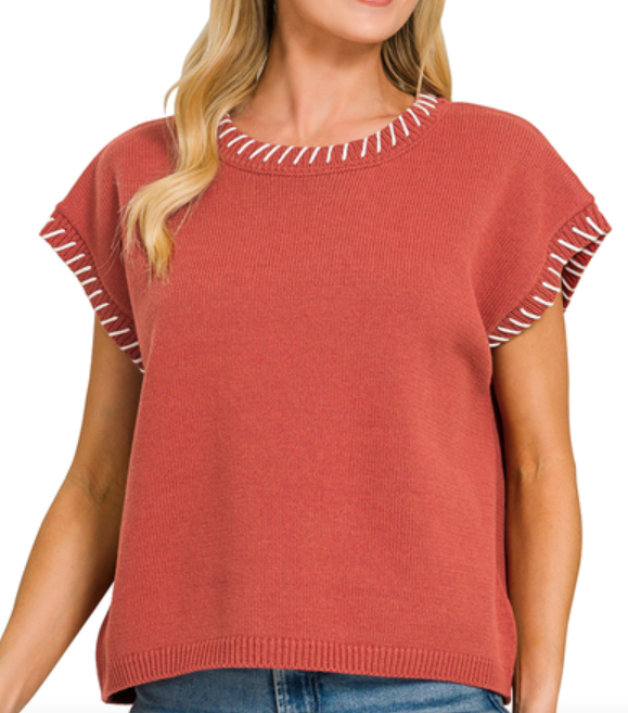 Stitched My Heart Sleeveless Sweater Top