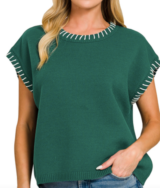 Stitched My Heart Sleeveless Sweater Top - Shoppe3130