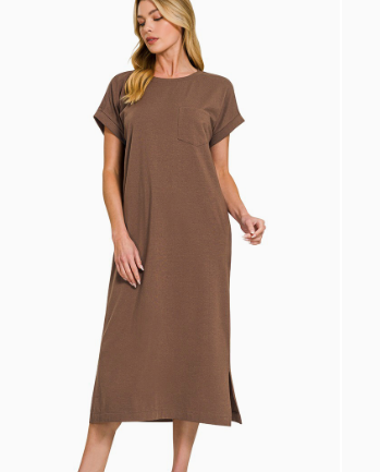 Brown Comfort Midi Tee Dress - Shoppe3130