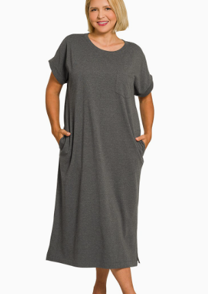 Charcoal Curvy Comfort Midi Tee Dress