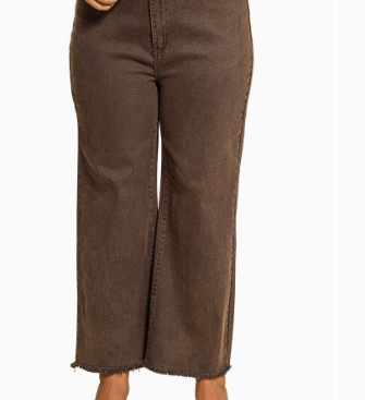 Curvy Ava Acid Washed Frayed Hem Straight Wide Leg Denim