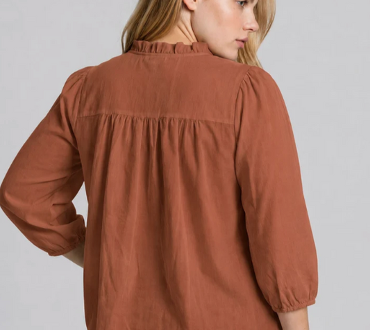Terracotta Dream Ruffle Shirt Top in Curvy