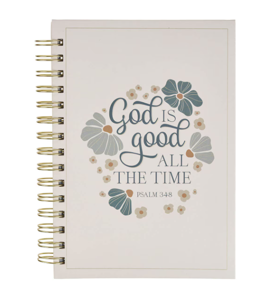 God Is Good Blue Blooms Spiral Journal - Psalm 34:8