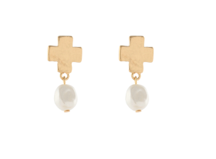 Pearl Cross Dangle Earrings - Shoppe3130