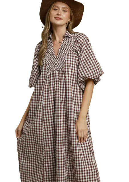 Chocolate Gingham Midi Dress - Shoppe3130