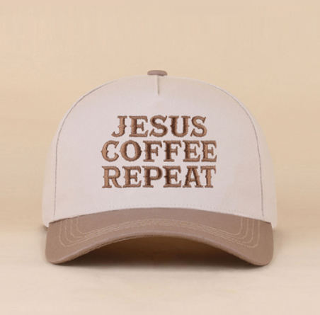 Jesus Coffee Repeat Trucker Hat