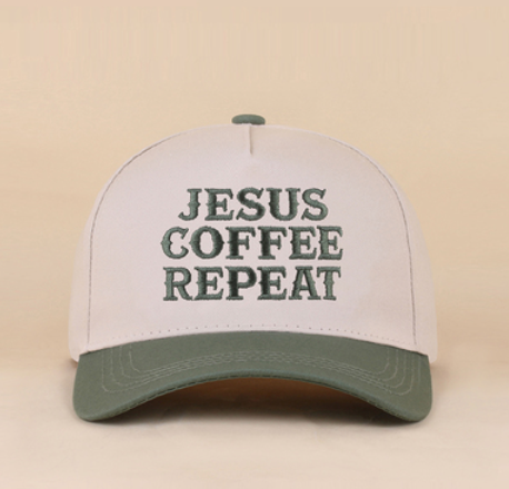 Jesus Coffee Repeat Trucker Hat