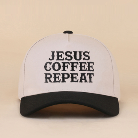 Jesus Coffee Repeat Trucker Hat