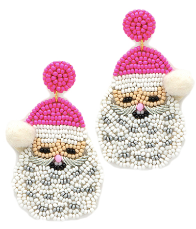 Pom Pom Santa Claus Beaded Christmas Earrings