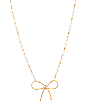 Textured Bow Necklace With Pearls