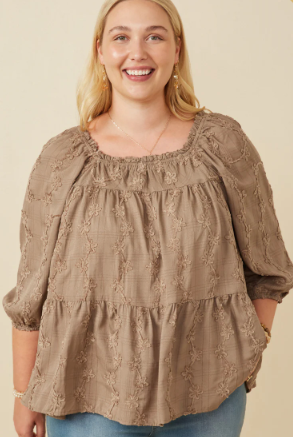 Curvy Tilly Taupe Floral Details Top