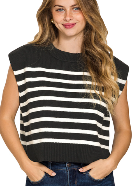 Mollie Crew Neck Stripe Sweater Vest