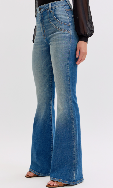 Cello High Rise Super Flare with DBL Front Scoops Dk Wash