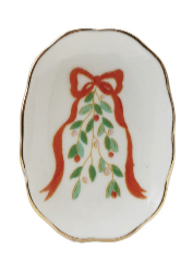 Stoneware Scalloped Dish with Gold Electroplating