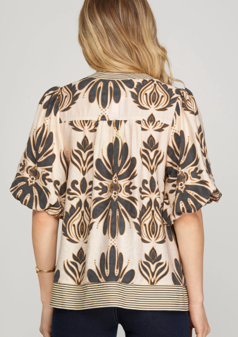 The Amara Bubble Sleeve Woven Top