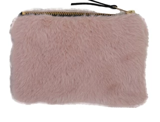 Faux Fur Fabric Zip Pouch With Interior Lining