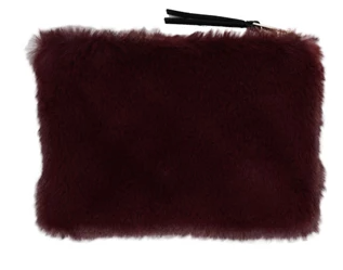Faux Fur Fabric Zip Pouch With Interior Lining
