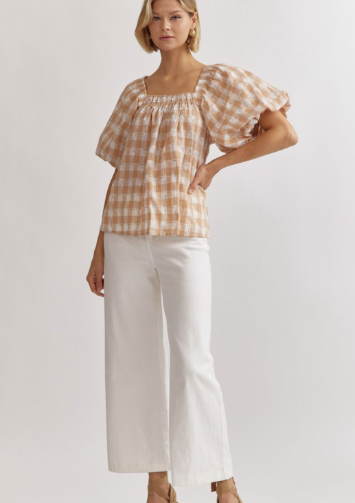 Taking On Tan Gingham Top