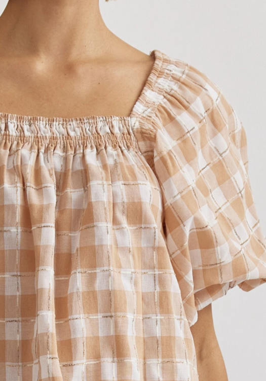 Taking On Tan Gingham Top