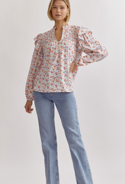 From Here On Out Floral V Neck Top
