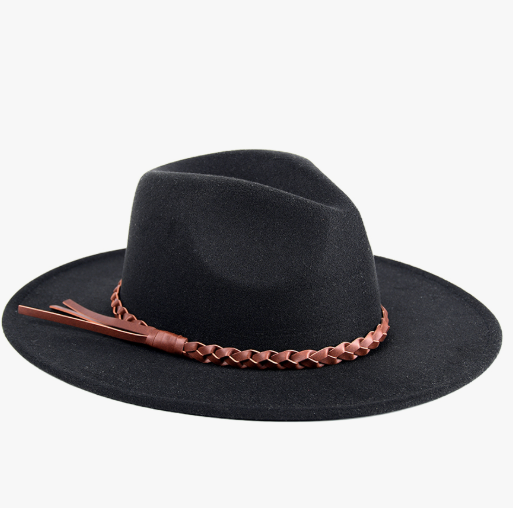 Debbie Black Braided Trim Wide Fedora Hat