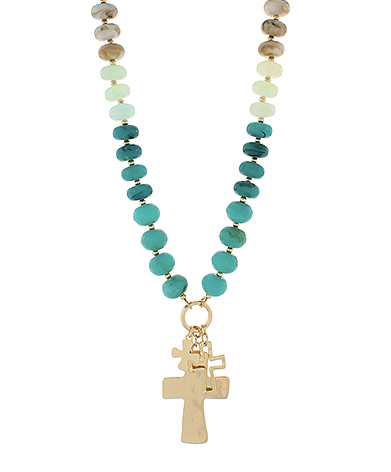 Lacy Marble Bead Cross Necklace