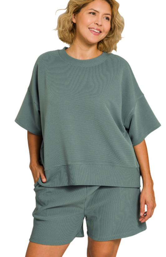 On The Way Cozy Short Set in Ash Jade CURVY - Shoppe3130