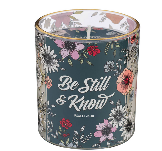 Be Still Teal Botanical Calming Breeze Scented Candle in a Glass Jar - Psalm 46:10 - Shoppe3130