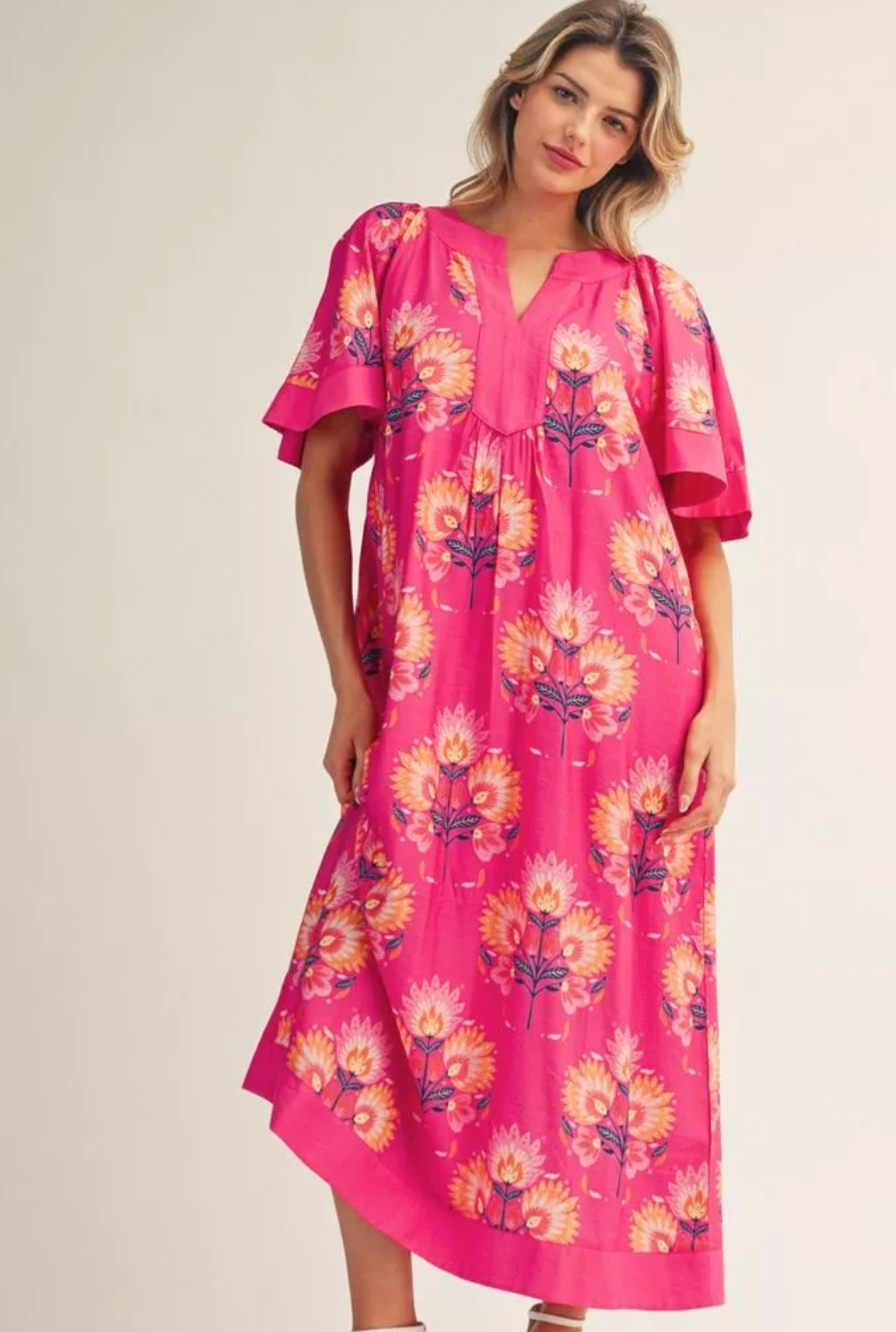 Pink Katie Mae Midi Floral Dress - Shoppe3130