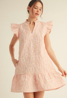 Georgia Peach Mini Ruffle Sleeve Dress - Shoppe3130