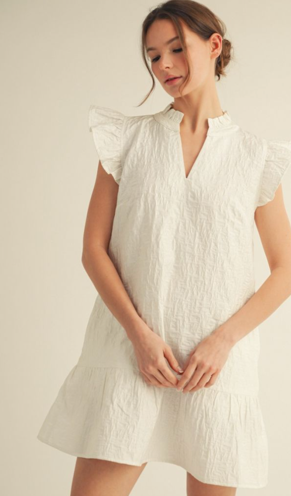 Georgia Peach Mini Ruffle Sleeve Dress - Shoppe3130