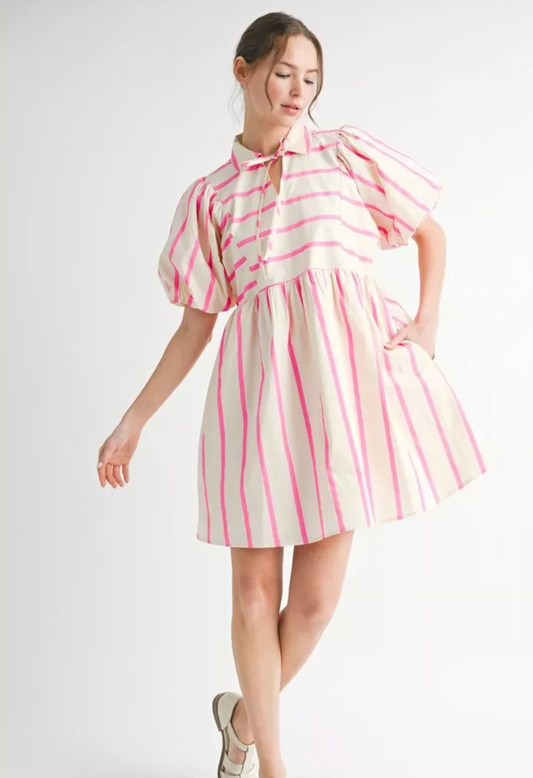 Pink Sadie Stripe Pocket Dress - Shoppe3130