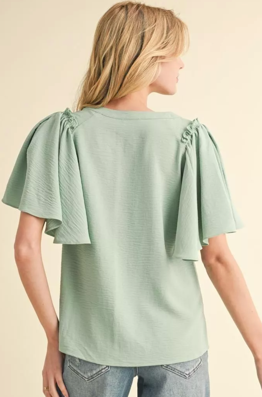 Aliene Flutter Top in Aloe - Shoppe3130