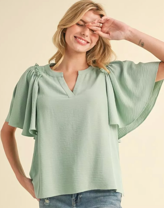 Aliene Flutter Top in Aloe - Shoppe3130