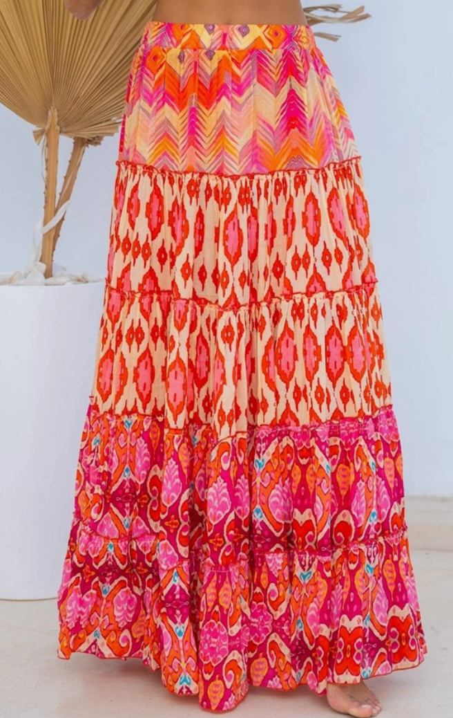 Candace Lightweight Maxi Skirt in Reds - Shoppe3130