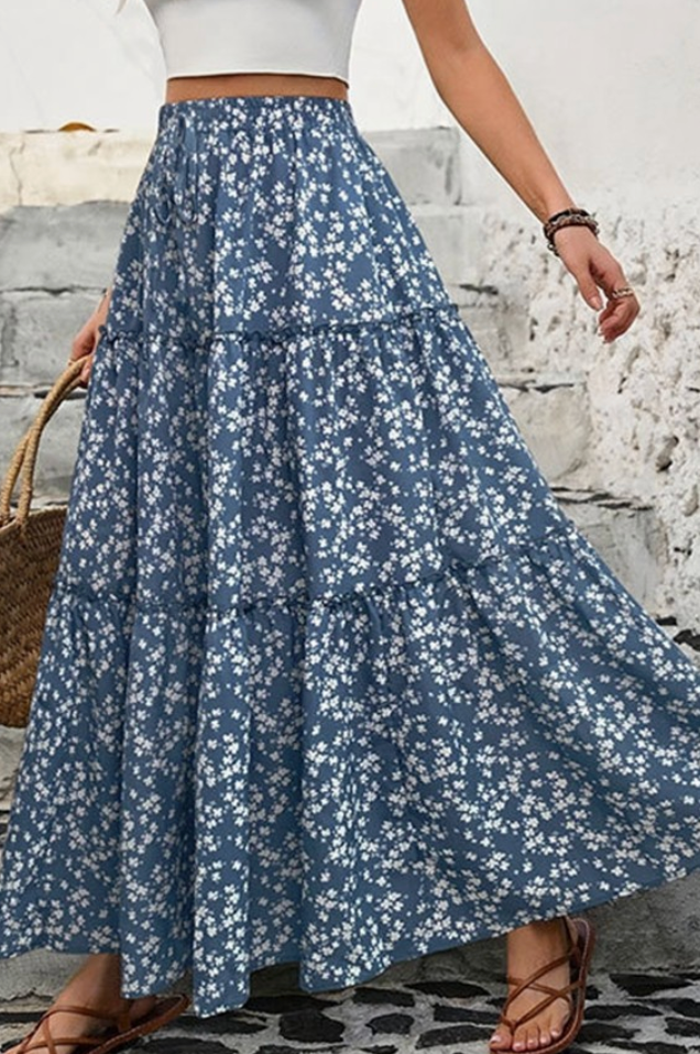 Jayden Lightweight Blue Floral Maxi Skirt - Shoppe3130