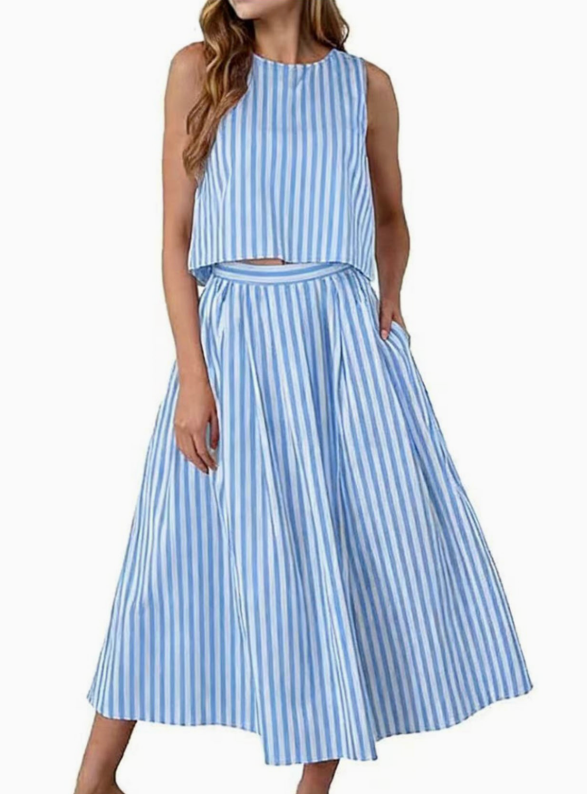 Someday Soon Striped Blue Skirt and Top Set - Shoppe3130