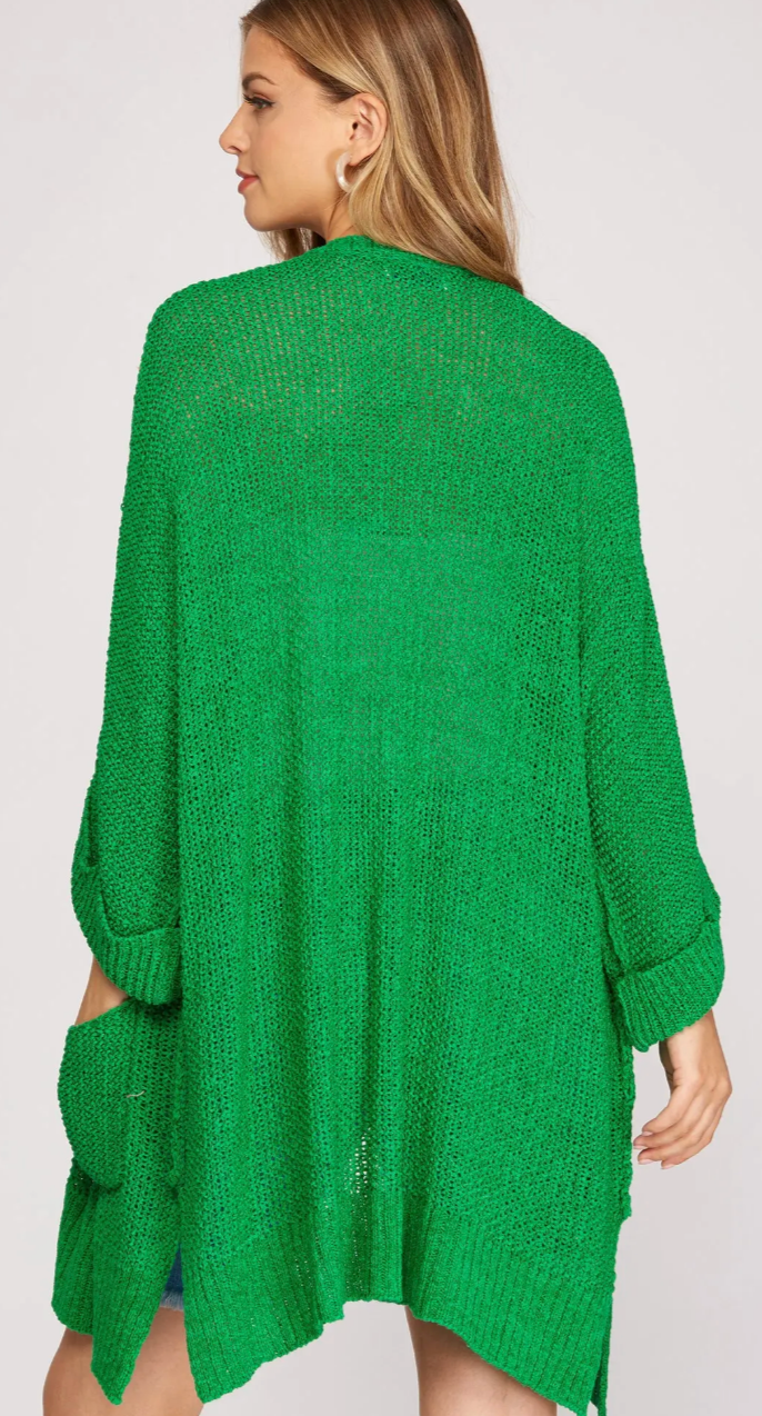 Of Course Green Cardigan One Size - Shoppe3130