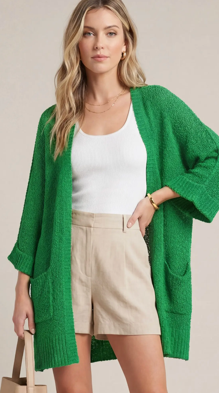 Of Course Green Cardigan One Size - Shoppe3130