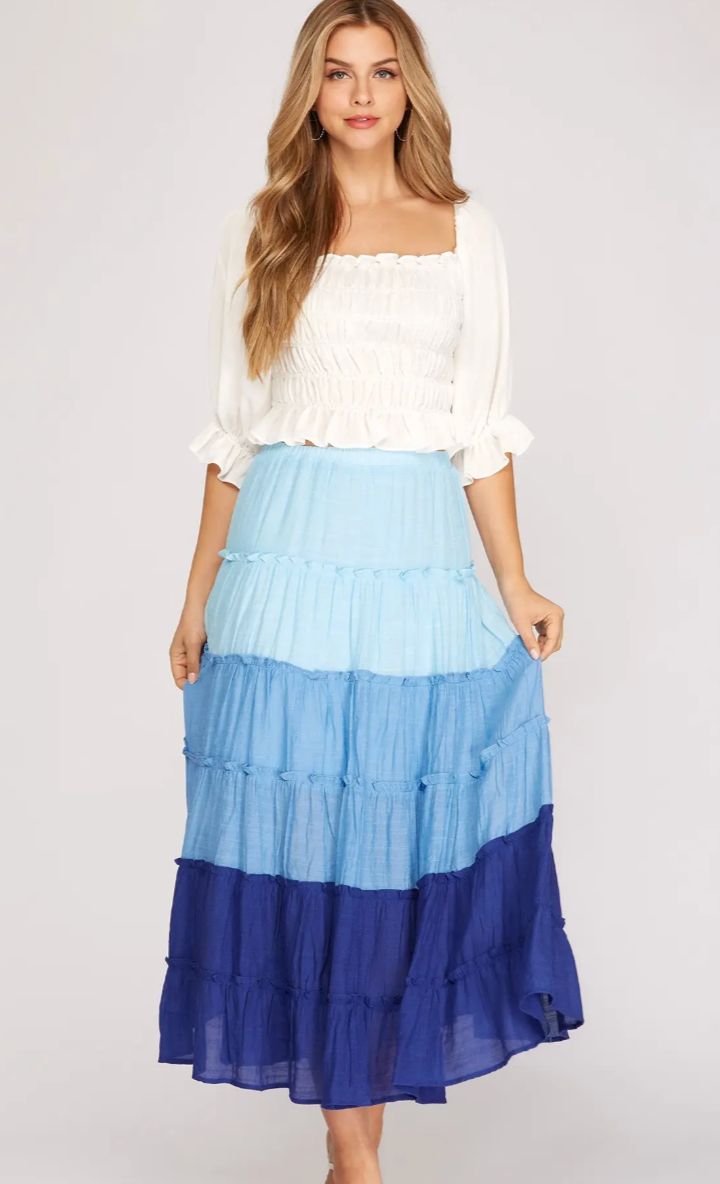 Braylan Blue Tiered Ruffle Maxi Skirt - Shoppe3130