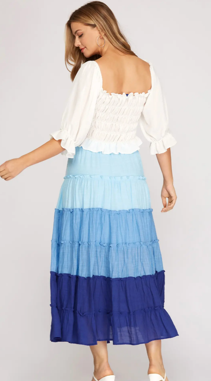 Braylan Blue Tiered Ruffle Maxi Skirt - Shoppe3130