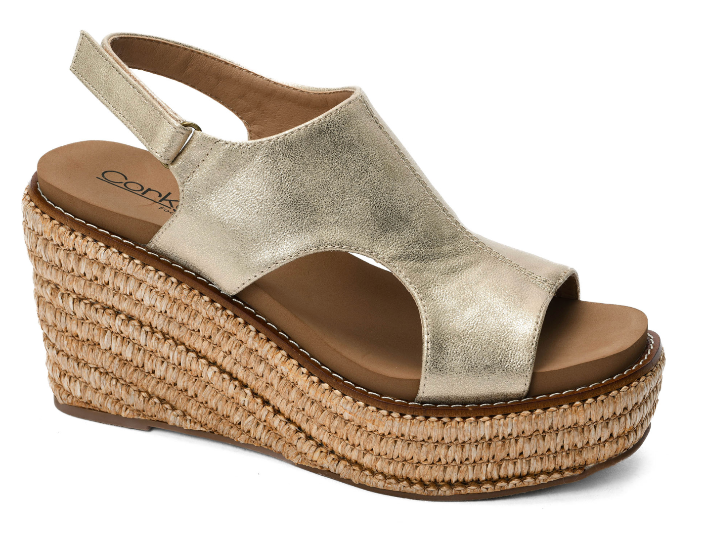 Freddie Wedge by Corkys in Gold Wahed Metallic - Shoppe3130