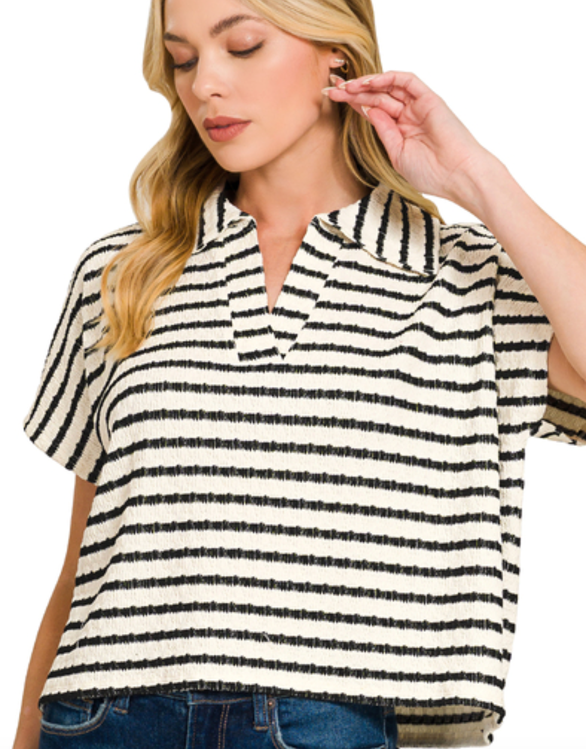 Santee Strped Split Neck Top