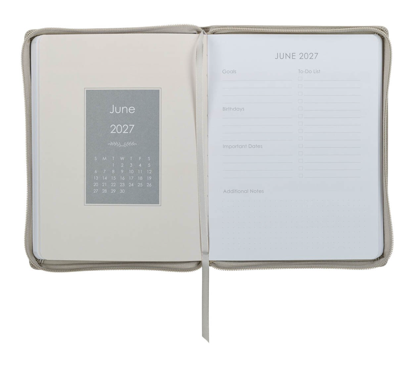 2027 Amazing Grace Large Zippered Taupe Faux Leather 18-Month Planner for Women