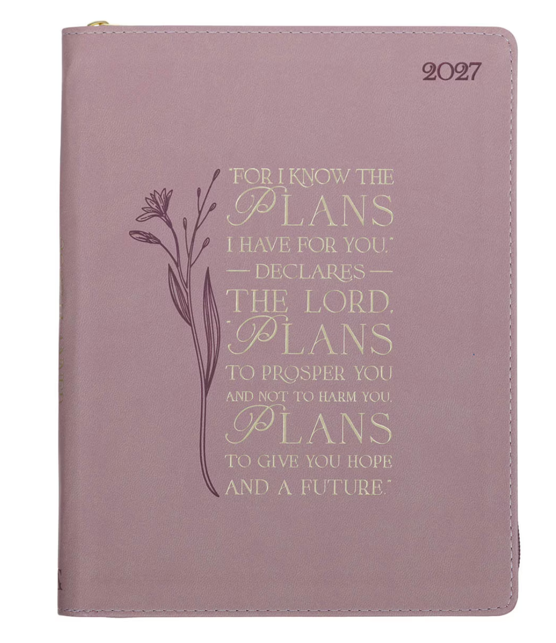 2027 Plans Large Zippered Dusty Mauve Faux Leather 18-Month Planner for Women - Jeremiah 29:11