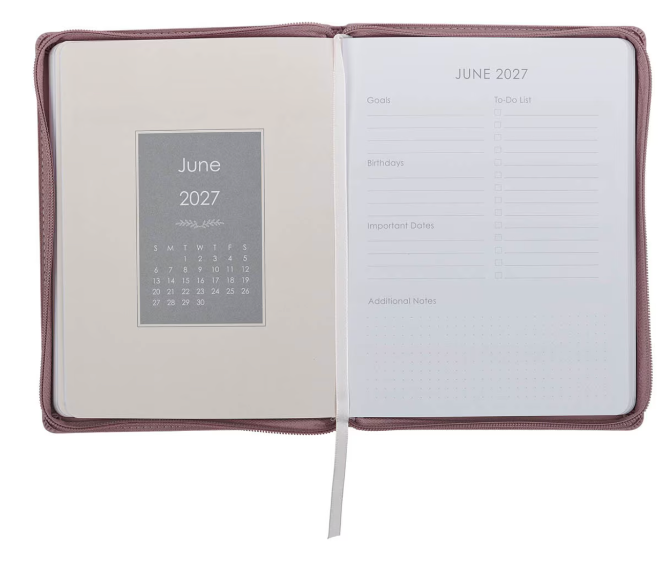 2027 Plans Large Zippered Dusty Mauve Faux Leather 18-Month Planner for Women - Jeremiah 29:11