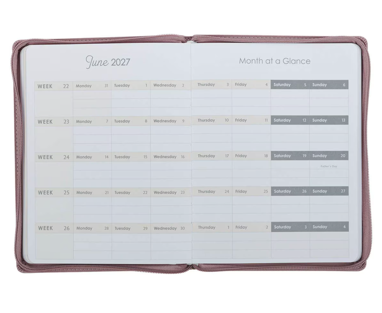 2027 Plans Large Zippered Dusty Mauve Faux Leather 18-Month Planner for Women - Jeremiah 29:11
