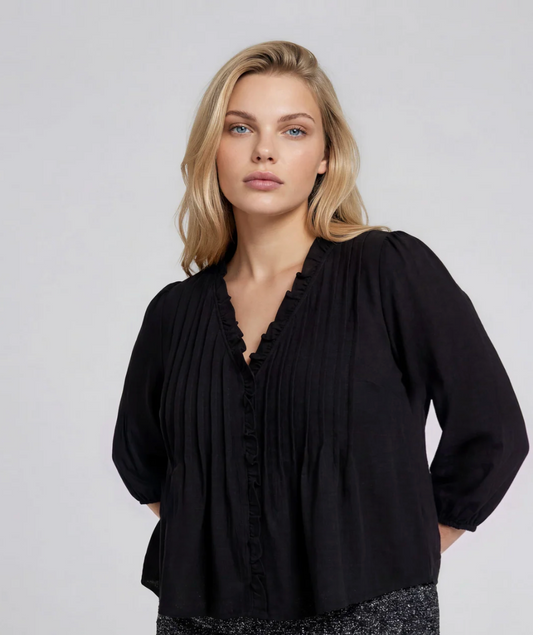 Kaydance Ruffle Trim Top in Curvy