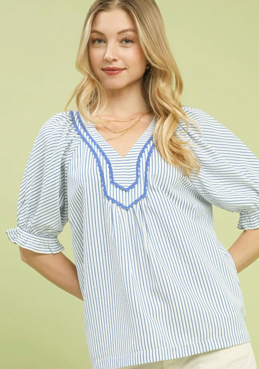 Stealing the Show with Blue Stripes Top